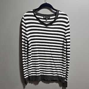 Nautica Black and White Striped V-Neck Sweater